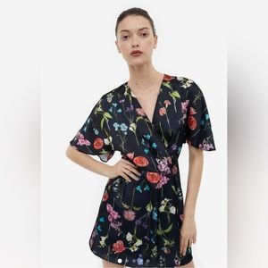H&M Black Satin Floral Dress - XL